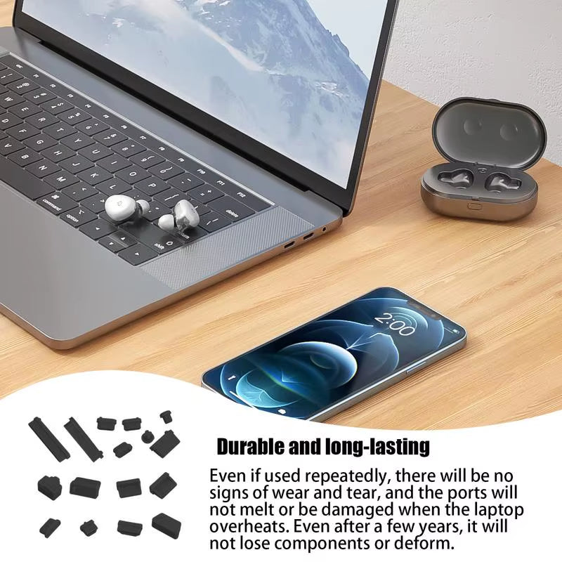 16Pcs Universal Silicone Laptop anti Dust Plug Cover Colorful Soft Charging Ports Stopper for Macbook Notebook